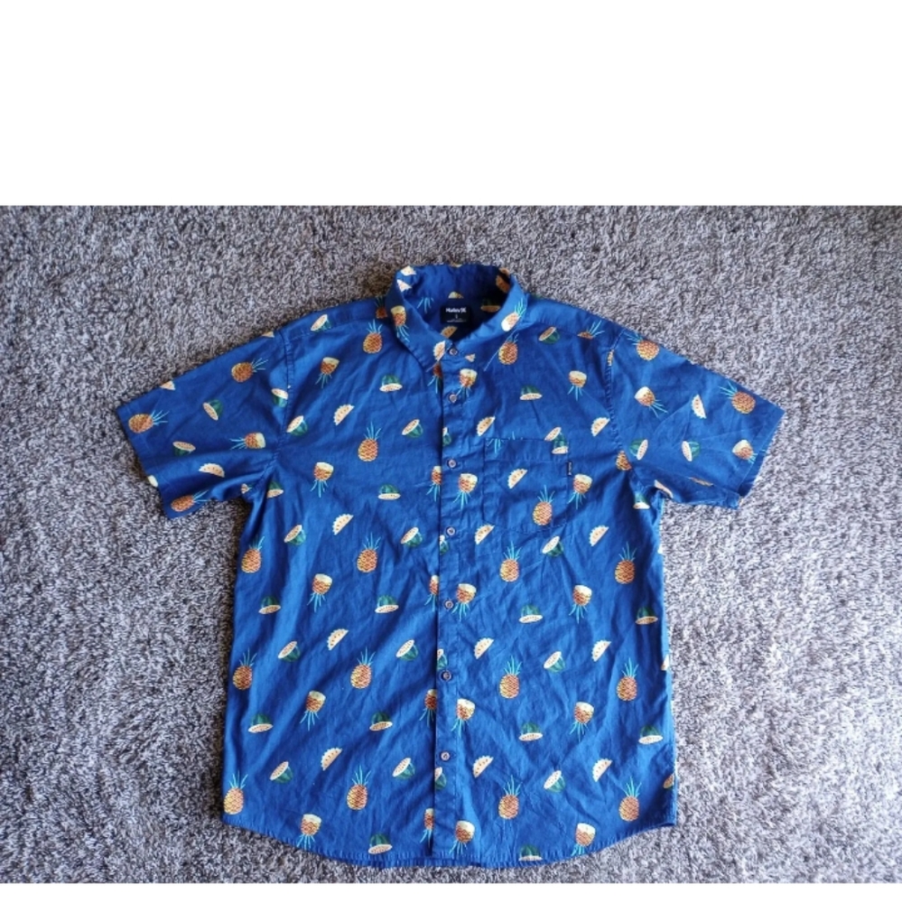 Hurley One and Only Lido Stretch Button Down Shirt-Large Pineapples Wate…